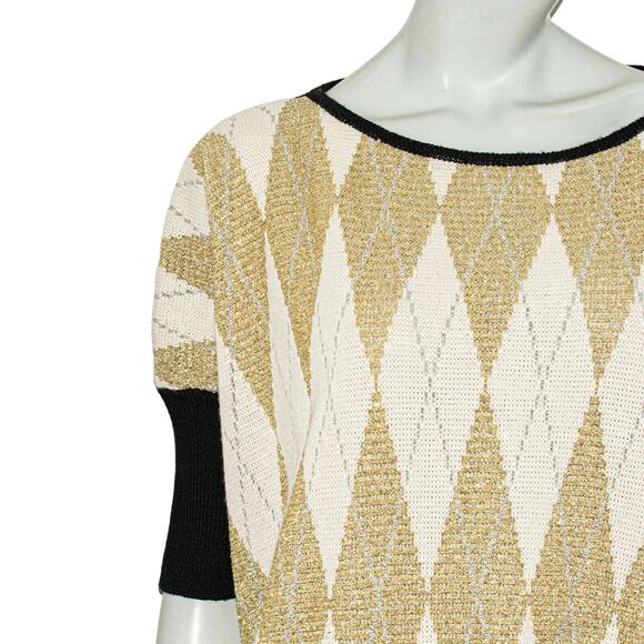 MSGM Metallic Golden Argyle Pullover Sweater Wool Blend Women's Small - Picture 8 of 9